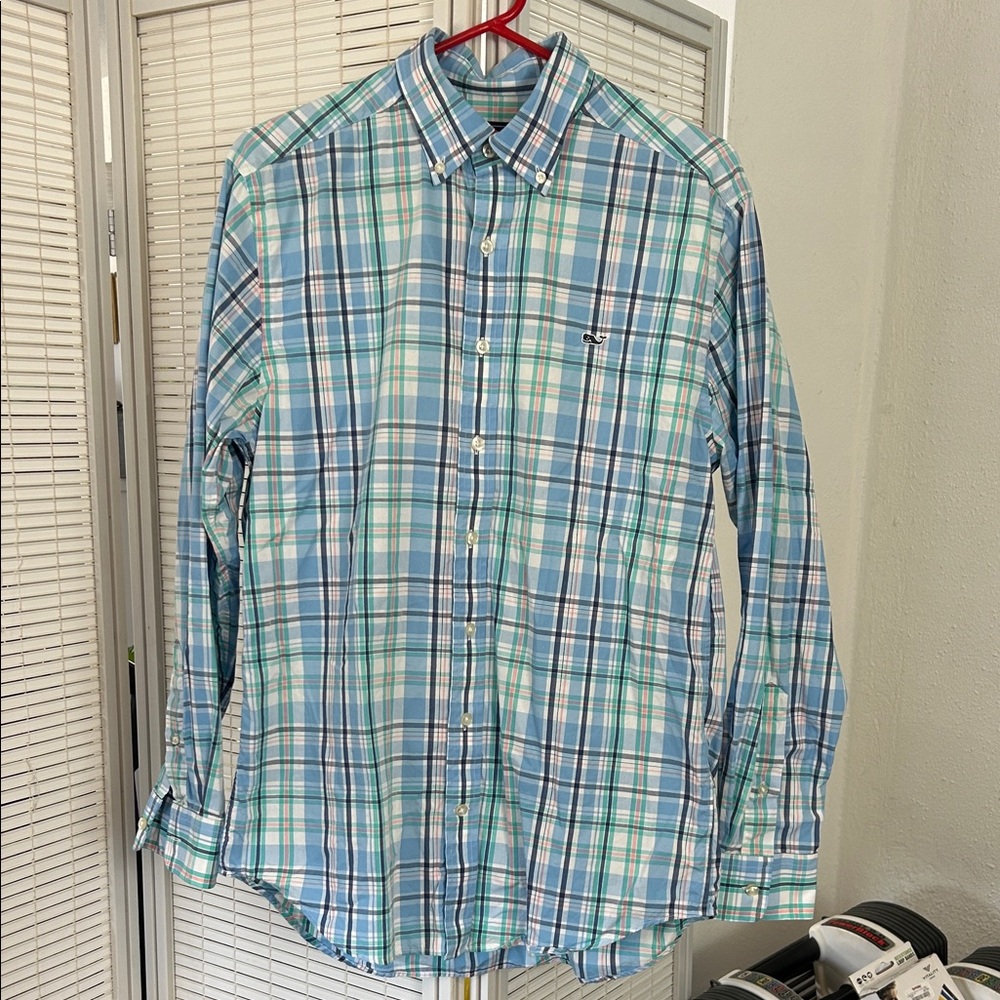 Vineyard Vines Blue and Green Plaid Shirt